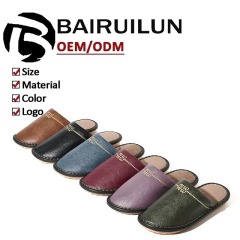 New Autumn/winter Japanese-style Cowhide Leather-toe Slippers Indoor Home Couples Warm Fleece-lined Thickened Slippers