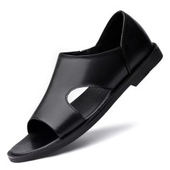 Men's Summer Breathable Genuine Leather Slip-On Roman Sandals Casual Beach Shoes
