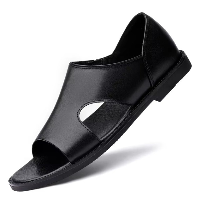 Men's Summer Breathable Genuine Leather Slip-On Roman Sandals Casual Beach Shoes
