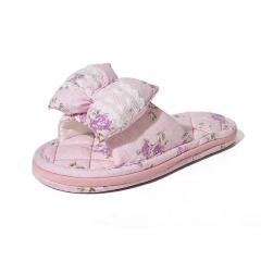 Korean Style Indoor Slippers Ladies Floral Bow Ribbon Lace Detail Three Layer Sole Grip Dot Anti Skid Washable OEM