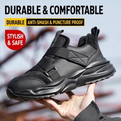 Microfiber Leather Steel Toe Safety Shoes for Men Hook & Loop Straps Slip & Puncture Resistant Mining Construction