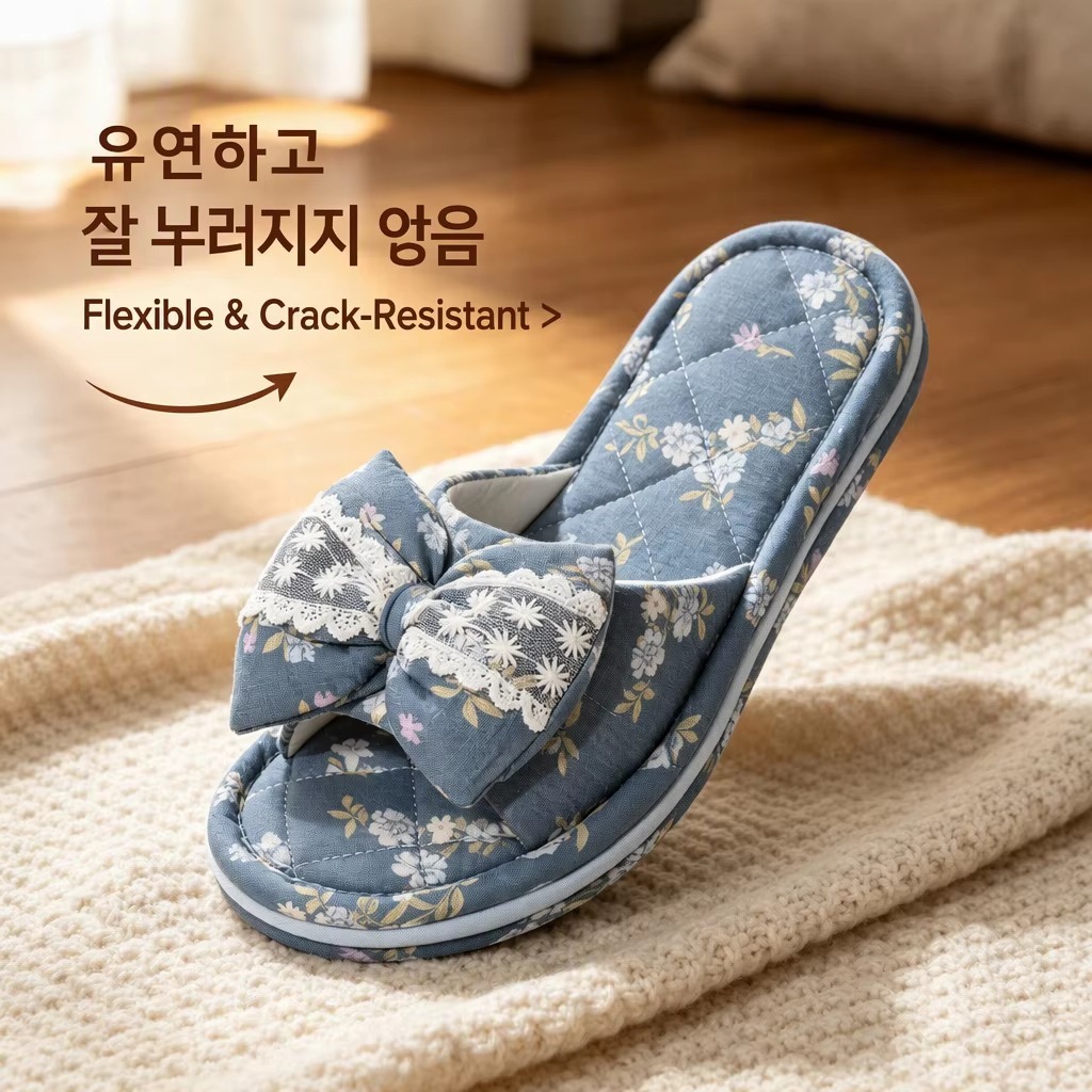 Korean Style Indoor Slippers Ladies Floral Bow Ribbon Lace Detail Three Layer Sole Grip Dot Anti Skid Washable OEM