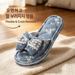 Korean Style Indoor Slippers Ladies Floral Bow Ribbon Lace Detail Three Layer Sole Grip Dot Anti Skid Washable OEM