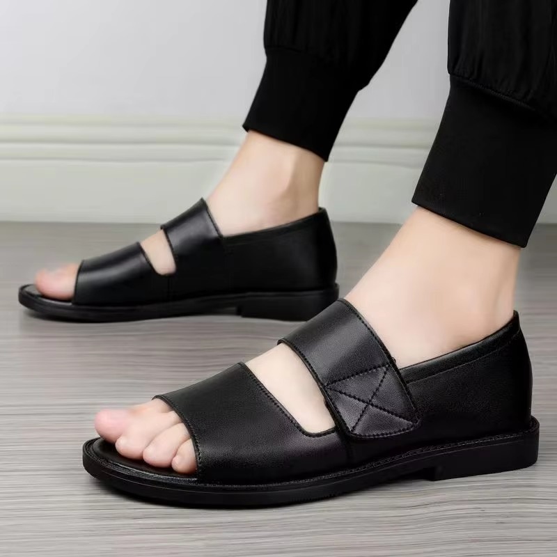 Men's Roman Sandals 2025 Summer Open Toe Slip-On Anti-slip Casual Cowhide Outdoor Beach Shoes Large Size 48