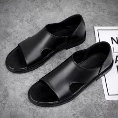 Men's Summer Breathable Genuine Leather Slip-On Roman Sandals Casual Beach Shoes