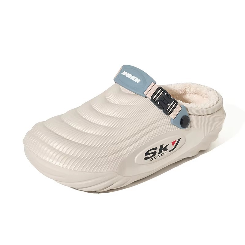 Winter Sports Slipper Fleece Lined Ribbed Knit Collar Side Release Buckle Anti Slip Chunky Sole EVA Clogs Indoor Outdoor