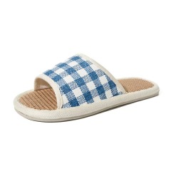 New Japanese Korean Style Linen Slippers for Suitable Indoor All Seasons Featuring Plaid Pattern Silent Non-slip Design Slippers