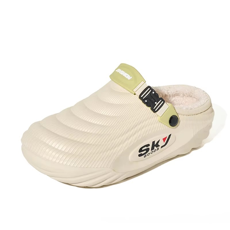 Winter Sports Slipper Fleece Lined Ribbed Knit Collar Side Release Buckle Anti Slip Chunky Sole EVA Clogs Indoor Outdoor