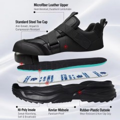 Microfiber Leather Steel Toe Safety Shoes for Men Hook & Loop Straps Slip & Puncture Resistant Mining Construction