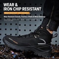 Microfiber Leather Mens Safety Shoes Steel Toe Slip & Puncture Resistant High Work Boots for Construction Mining