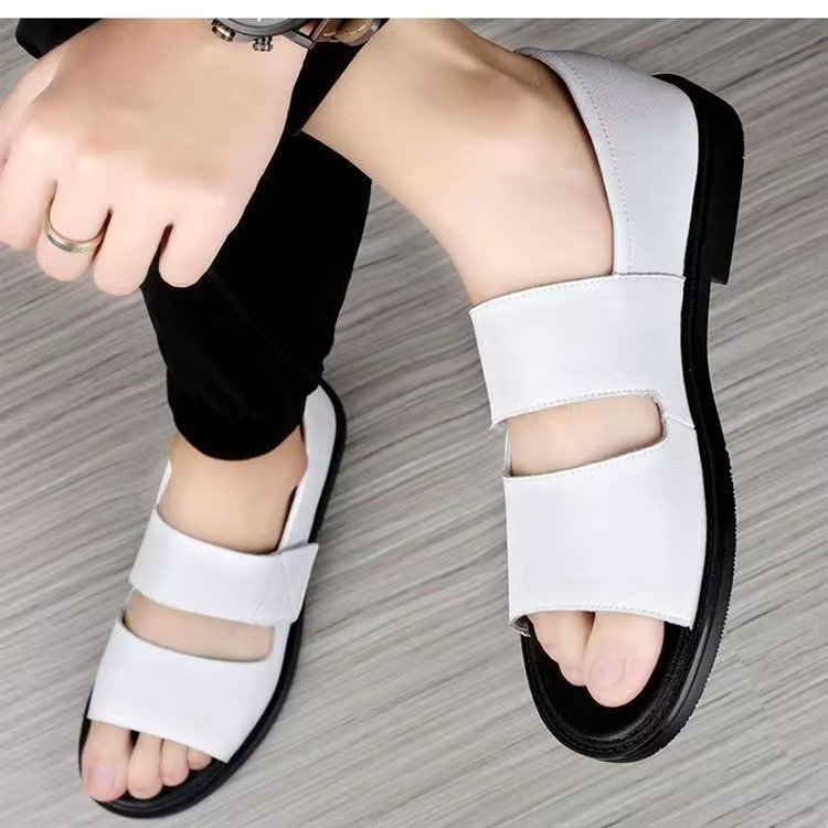 Men's Roman Sandals 2025 Summer Open Toe Slip-On Anti-slip Casual Cowhide Outdoor Beach Shoes Large Size 48
