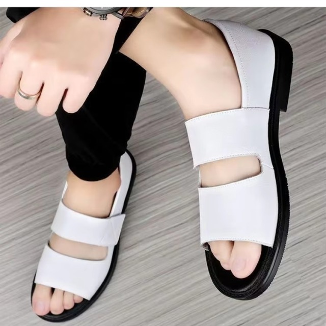 Men's Roman Sandals 2025 Summer Open Toe Slip-On Anti-slip Casual Cowhide Outdoor Beach Shoes Large Size 48
