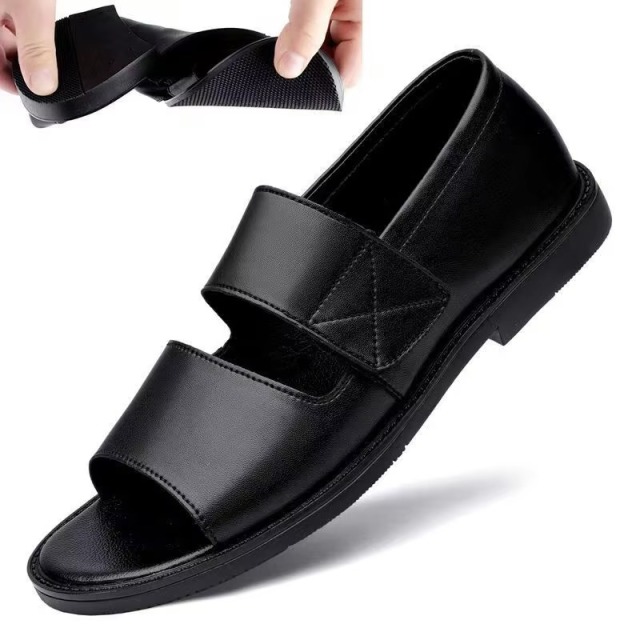Men's Roman Sandals 2025 Summer Open Toe Slip-On Anti-slip Casual Cowhide Outdoor Beach Shoes Large Size 48