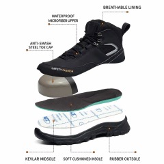 Microfiber Leather Mens Safety Shoes Steel Toe Slip & Puncture Resistant High Work Boots for Construction Mining