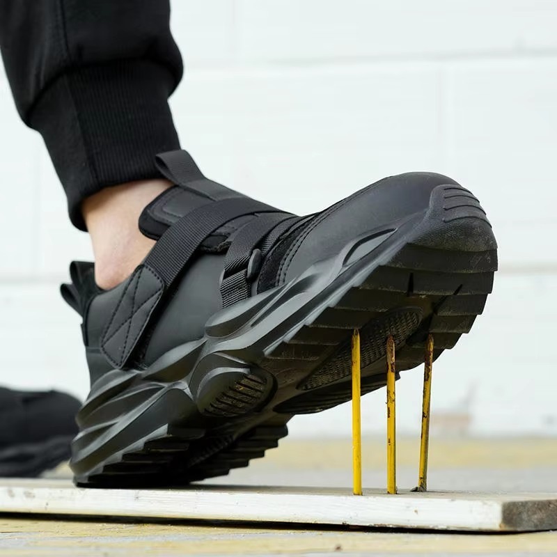 Microfiber Leather Steel Toe Safety Shoes for Men Hook & Loop Straps Slip & Puncture Resistant Mining Construction