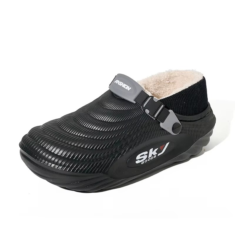 Winter Sports Slipper Fleece Lined Ribbed Knit Collar Side Release Buckle Anti Slip Chunky Sole EVA Clogs Indoor Outdoor