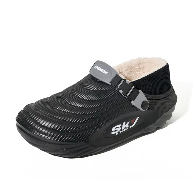 Winter Sports Slipper Fleece Lined Ribbed Knit Collar Side Release Buckle Anti Slip Chunky Sole EVA Clogs Indoor Outdoor