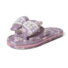 Korean Style Indoor Slippers Ladies Floral Bow Ribbon Lace Detail Three Layer Sole Grip Dot Anti Skid Washable OEM