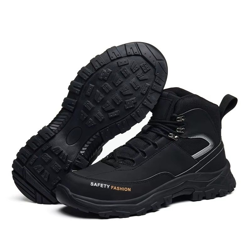 Microfiber Leather Mens Safety Shoes Steel Toe Slip & Puncture Resistant High Work Boots for Construction Mining