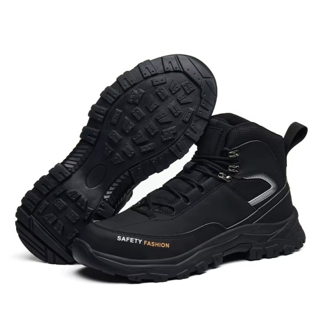 Microfiber Leather Mens Safety Shoes Steel Toe Slip & Puncture Resistant High Work Boots for Construction Mining