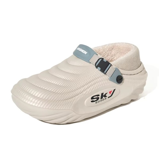 Winter Sports Slipper Fleece Lined Ribbed Knit Collar Side Release Buckle Anti Slip Chunky Sole EVA Clogs Indoor Outdoor