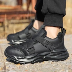 Microfiber Leather Steel Toe Safety Shoes for Men Hook & Loop Straps Slip & Puncture Resistant Mining Construction
