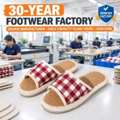 New Japanese Korean Style Linen Slippers for Suitable Indoor All Seasons Featuring Plaid Pattern Silent Non-slip Design Slippers