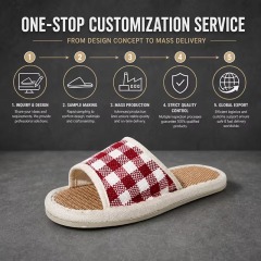 New Japanese Korean Style Linen Slippers for Suitable Indoor All Seasons Featuring Plaid Pattern Silent Non-slip Design Slippers