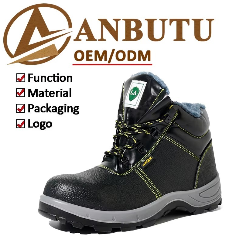 Warm Plush Lining Steel Toe Safety Shoes for Men Winter Slip & Puncture Resistant Large Size Construction Work Boots