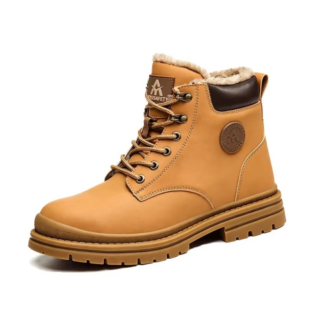 Men's Steel Toe Safety Shoes Warm Plush Lining Winter Slip & Puncture Resistant Work Boots for Factory & Job Site