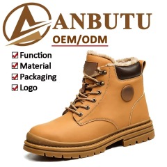 Men's Steel Toe Safety Shoes Warm Plush Lining Winter Slip & Puncture Resistant Work Boots for Factory & Job Site