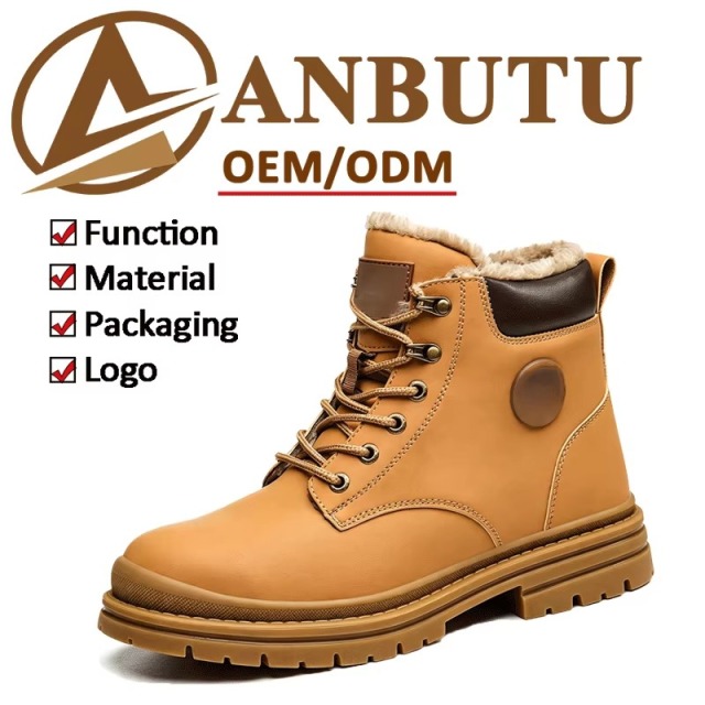 Men's Steel Toe Safety Shoes Warm Plush Lining Winter Slip & Puncture Resistant Work Boots for Factory & Job Site