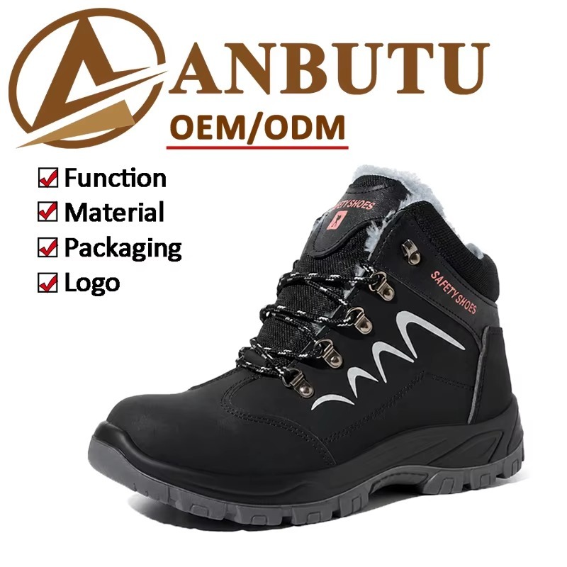Fleece Lined Safety Shoes Steel Toe Cap Anti-Puncture Acid Alkali-Resistant Dual Density PU Sole for Construction