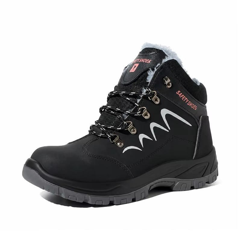 Fleece Lined Safety Shoes Steel Toe Cap Anti-Puncture Acid Alkali-Resistant Dual Density PU Sole for Construction