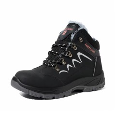 Fleece Lined Safety Shoes Steel Toe Cap Anti-Puncture Acid Alkali-Resistant Dual Density PU Sole for Construction