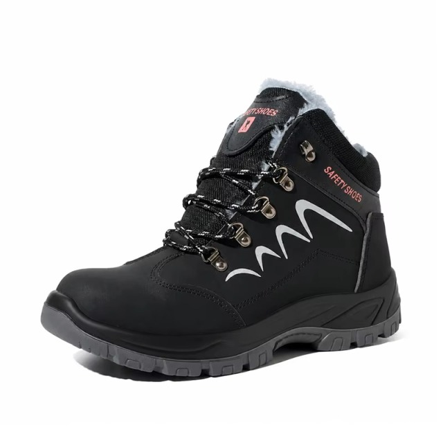 Fleece Lined Safety Shoes Steel Toe Cap Anti-Puncture Acid Alkali-Resistant Dual Density PU Sole for Construction