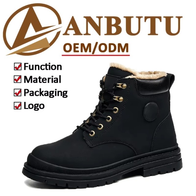 Men's Steel Toe Safety Shoes Warm Plush Lining Winter Slip & Puncture Resistant Work Boots for Factory & Job Site