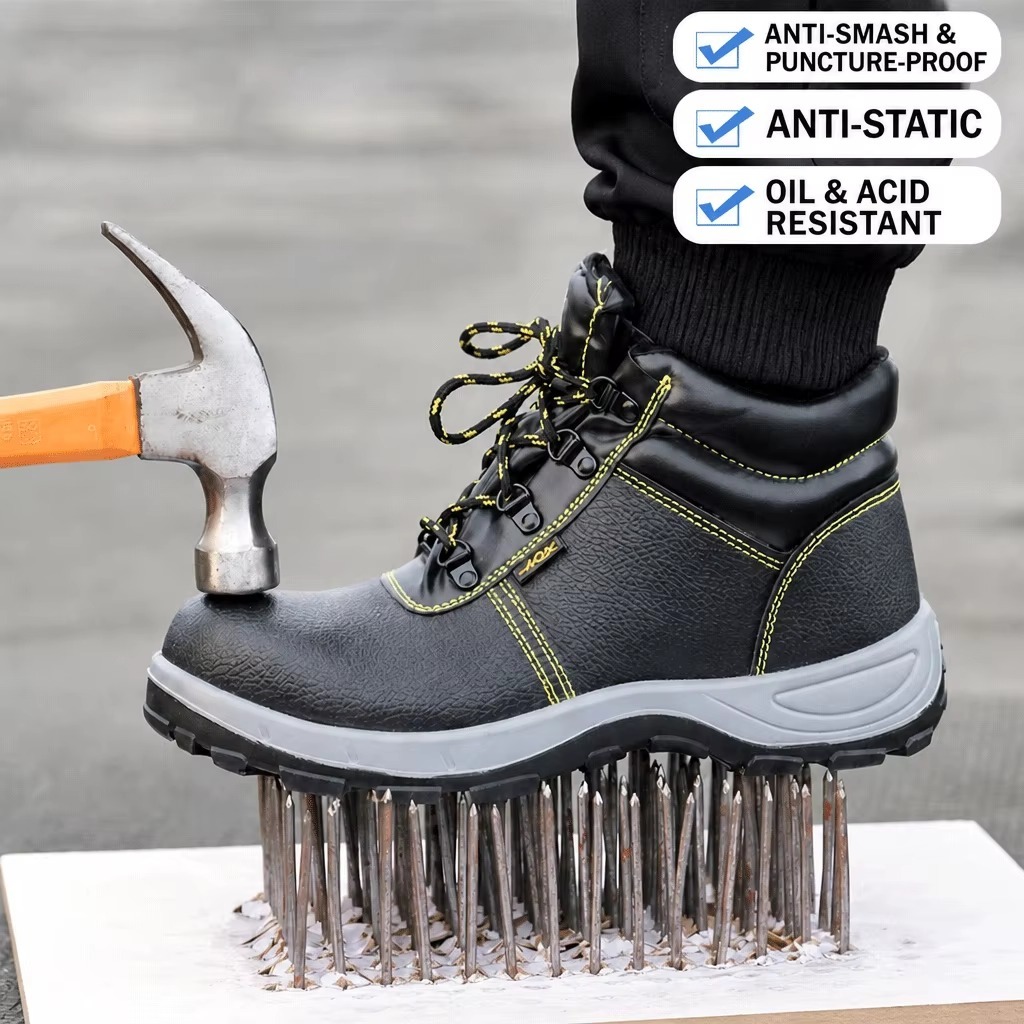 Warm Plush Lining Steel Toe Safety Shoes for Men Winter Slip & Puncture Resistant Large Size Construction Work Boots