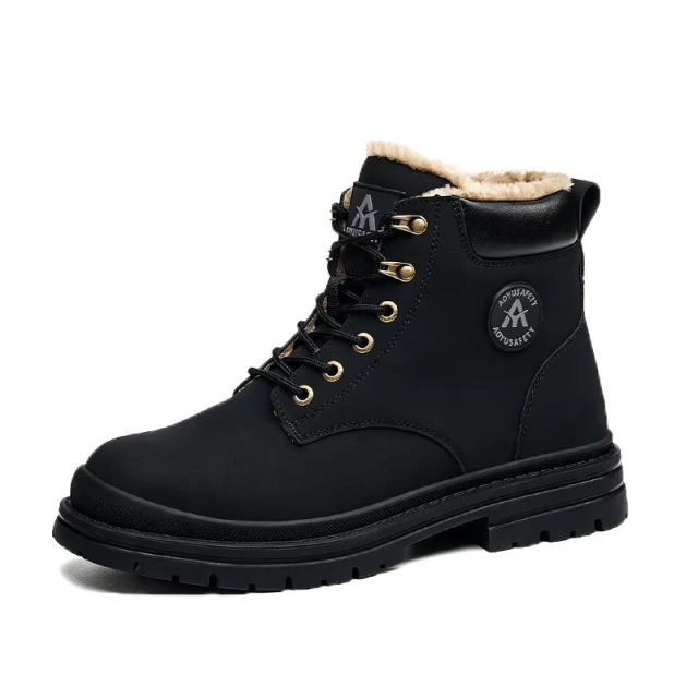Men's Steel Toe Safety Shoes Warm Plush Lining Winter Slip & Puncture Resistant Work Boots for Factory & Job Site