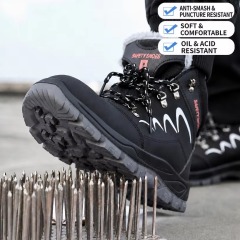 Fleece Lined Safety Shoes Steel Toe Cap Anti-Puncture Acid Alkali-Resistant Dual Density PU Sole for Construction