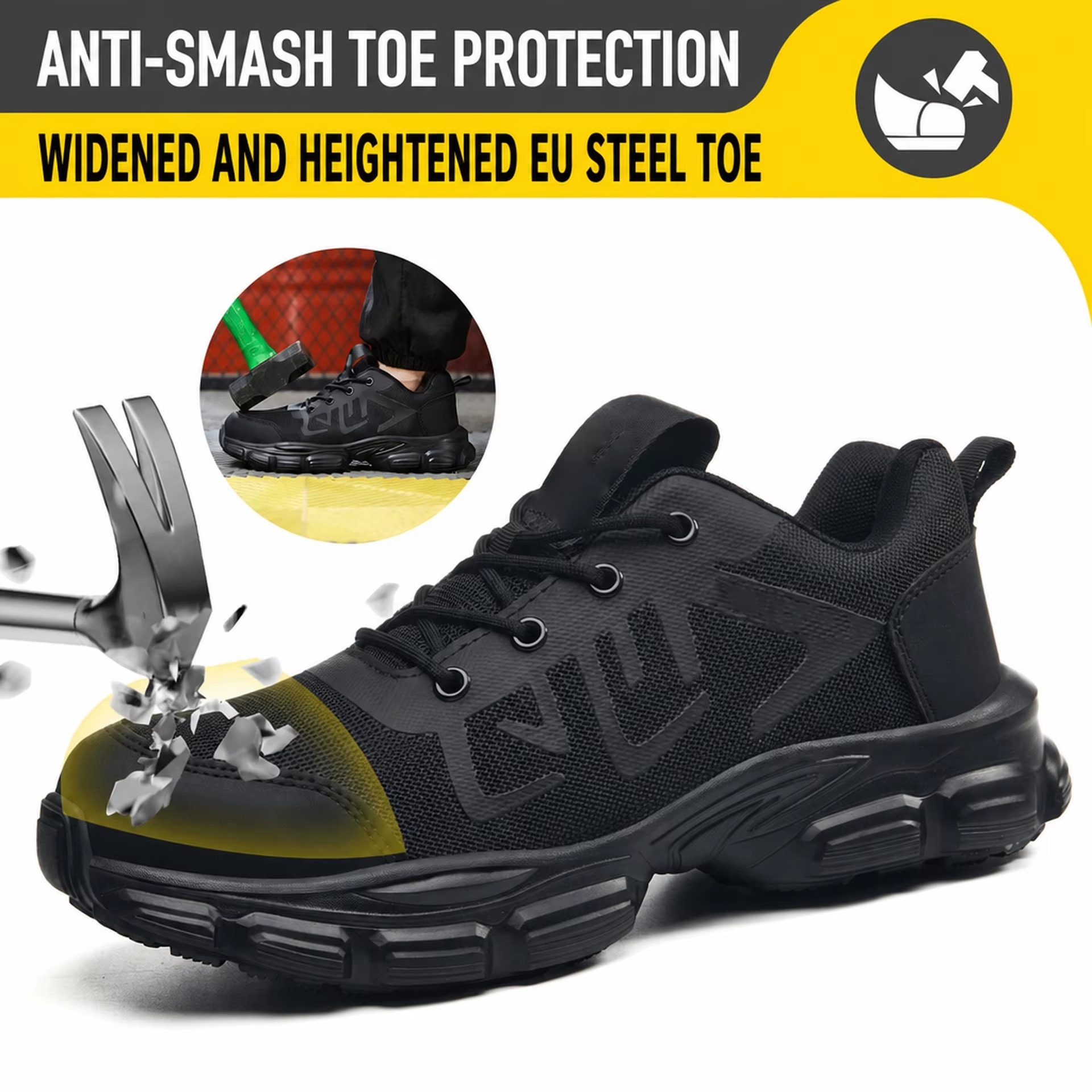 Breathable Knit Upper Steel Toe Safety Shoes Men's Impact & Puncture Resistant Wholesale Construction Work Shoes