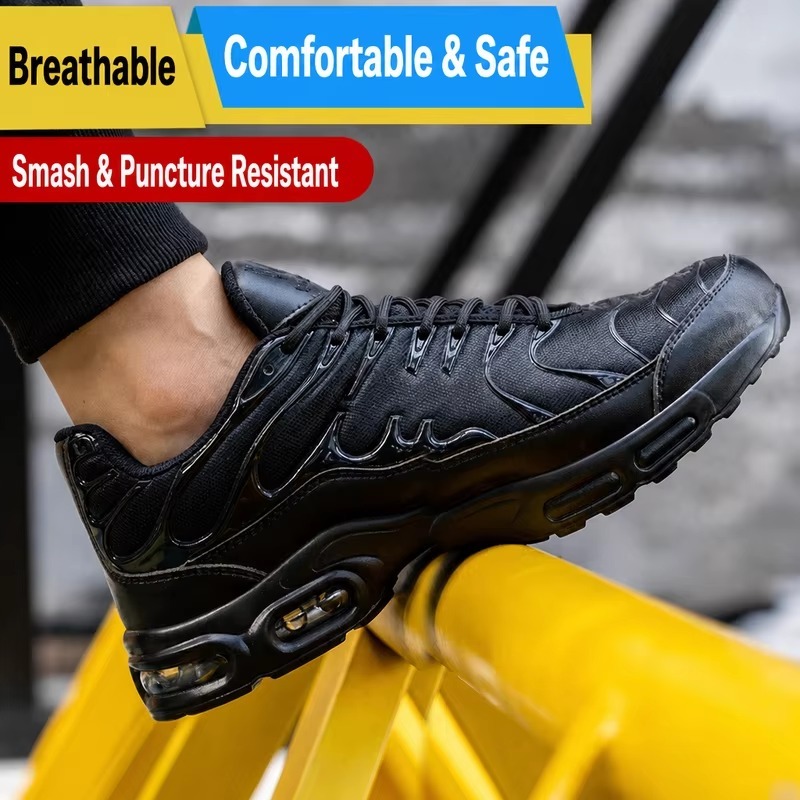 Lightweight Mesh Upper Steel Toe Safety Shoes for Autumn Men's Stretchable Slip & Puncture Resistant Construction Work Shoes