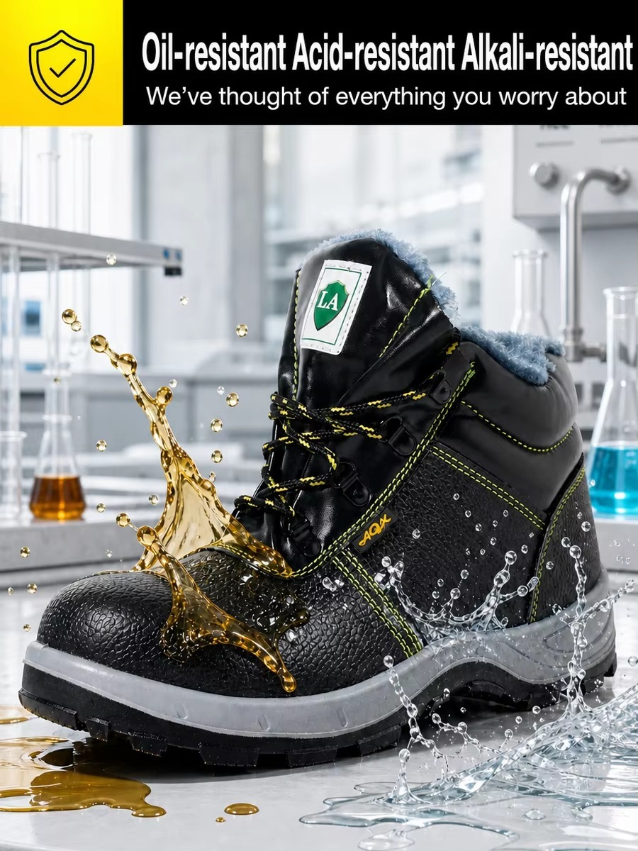 Warm Plush Lining Steel Toe Safety Shoes for Men Winter Slip & Puncture Resistant Large Size Construction Work Boots