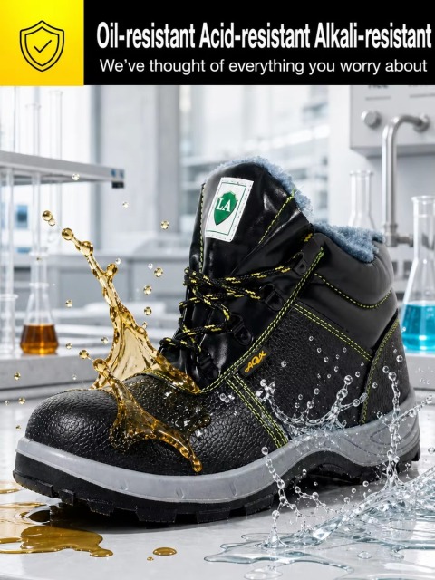 Warm Plush Lining Steel Toe Safety Shoes for Men Winter Slip & Puncture Resistant Large Size Construction Work Boots