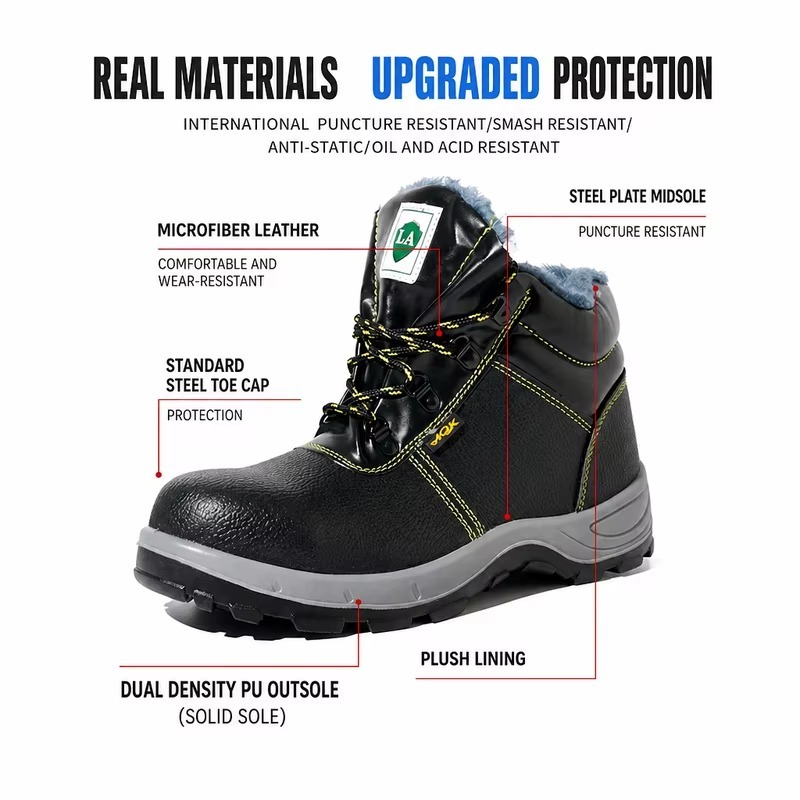 Warm Plush Lining Steel Toe Safety Shoes for Men Winter Slip & Puncture Resistant Large Size Construction Work Boots