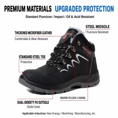 Fleece Lined Safety Shoes Steel Toe Cap Anti-Puncture Acid Alkali-Resistant Dual Density PU Sole for Construction