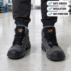 Suede Leather Safety Shoes Slip-Resistant Rubber Sole Kevlar Mid-sole Plastic Coated Steel Toe Cap Insulated Work Shoes