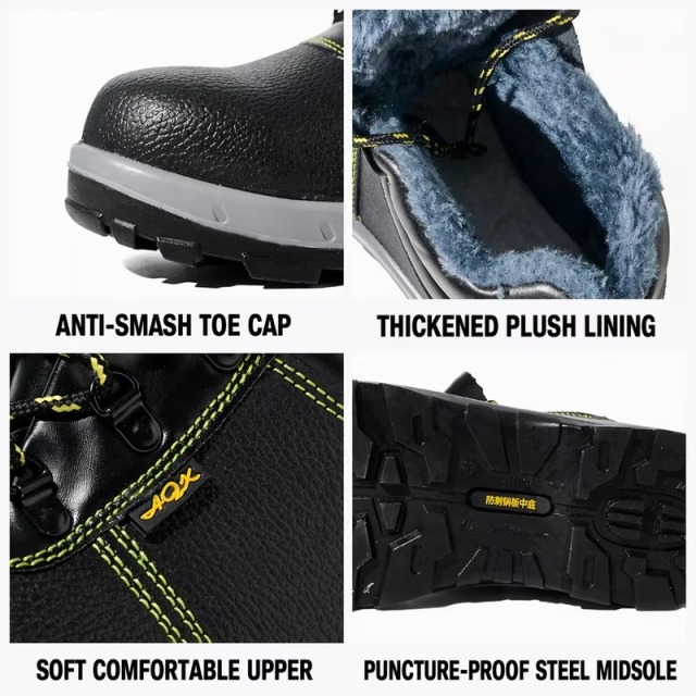 Warm Plush Lining Steel Toe Safety Shoes for Men Winter Slip & Puncture Resistant Large Size Construction Work Boots