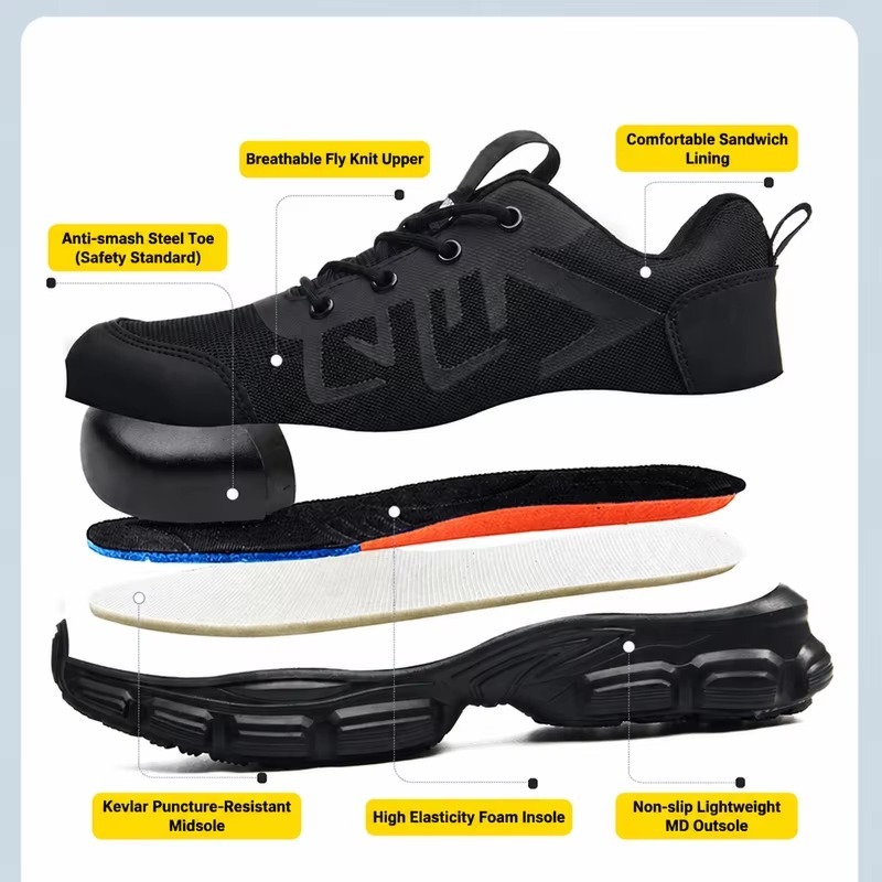 Breathable Knit Upper Steel Toe Safety Shoes Men's Impact & Puncture Resistant Wholesale Construction Work Shoes