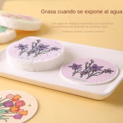 Esponja de algodón de pulpa de madera de flor redonda comprimida *10 piezas (patrón aleatorio)